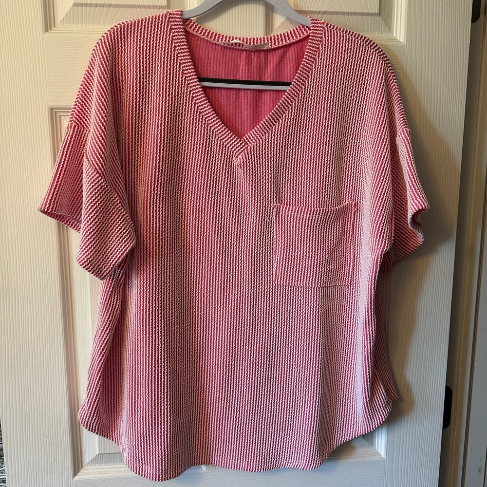 Altar’d State Pink Striped V-Neck Women's Top